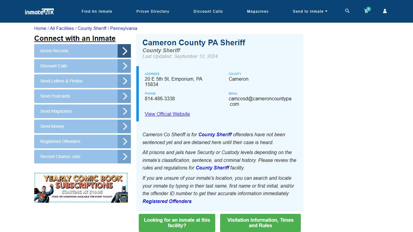 Cameron County PA Sheriff & Arrest Search - InmateAid